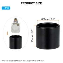PATIKIL Light Socket Shade Ring, 4pcs E26 E27 Medium Base Metal Sockets Lock Ceramic/Porcelain Sockets with Thread Diameter 1-1/2 Inches for Hanging Lamp Holder, Black 50mm / 1.97"