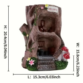 Solar Powered Resin Lamp with Mushroom Decor,LED Light up Fairy Cottage for Garden Pathway, Magical Night Light for Outdoor YardColor: As picture, Size: One Size