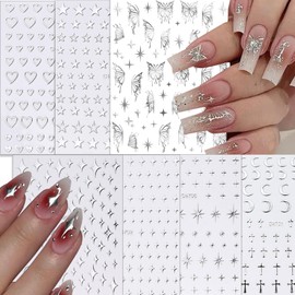 nooepc NOOEPC 7 Sheets Metallic Mirror Silver Nail Stickers Nail Art for Women 3D Star Nail Art Stickers Nail Decals for Self-Adhesive Nail CharmsY2k Butterfly Nail Stickers for Nail Art