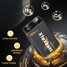 XFOXBATT 9V Batteries 2 Pack Leakproof & Long-Lasting 6F22 9v Battery for Smoke Detectors/Guitar Pedals/Medical Devices Carbon 9 Volt Square Battery