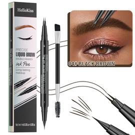 Hellokiss two-pronged eyebrow pencil waterproof and sweat-proof wild eyebrow double-headed 2in1 eyebrow pencil liquid - Color: 04#BLACK BROWN
