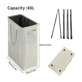 HMFULE Narrow Laundry Basket, Slim Laundry Hamper with Handle, Portable Storage Hamper 48L Foldable for Laundry Room, Dorm, Bedroom (Beige)