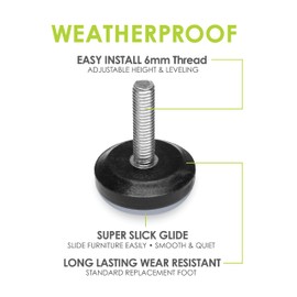 Slipstick Gorilla Outdoor Adjustable Furniture Levelers (8 Pack) Weatherproof Screw in Leg Glides for Chairs, Tables, and Outdoor Furniture Feet, 1-1/8 Inch Slider Glide, M6 Thread