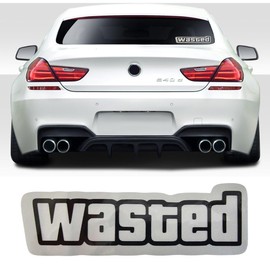 Calcomanía Sticker Broma Chistoso Pegatina Adhesiva Vinilo Resistente Agua/UVA para Moto Auto Casco Laptop Universal | Wasted Negro y Plata