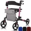 Vive Mobility Rollator Walker - Folding 4 Wheel Medical Rolling Walker with Seat & Bag - Mobility Aid for Adult, Senior, Elderly & Handicap (Pearl Pink, Gray Bag)