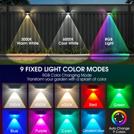 Herzila Solar Fence Lights Outdoor 8 Pack, 9 Fixed Colors & Auto Changing Waterproof Fence Lights Solar Powered, Solar Deck Light for Backyard, Wall, Deck, Patio, Outside Spaces