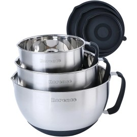 Rorence Stainless Steel Non-Slip Mixing Bowls With Pour Spout, Handle and Lid, S