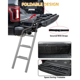 LDETXY 45" Aluminum Universal Pickup Truck Tailgate Ladder with Handle, Foldable Heavy Duty Tailgate Steps with Handrail for Ford F250, Dodge RAM 2500 etc. Pickup Truck Accessories