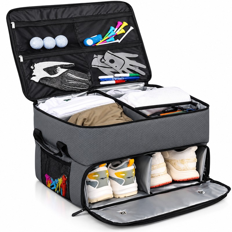 Golf Trunk Organizer With Shoe Storage, Multi-Compartment Car Storage Box