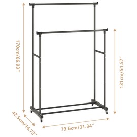 Calmootey Double Rods Clothes Garment Rack, Rolling Clothing Rack for Hanging Clothes, Coat Storage, Organizer for Bedroom, Livingroom, Apartments, Black