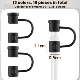 Straw Toppers Straw Covers Cap for Cup, PLULON 16Pcs Silicone Straw Cover Caps 8mm Reusable Straw Tips Dust-Proof Straw Toppers Black Straw Covers Plugs Straw Protector Accessories