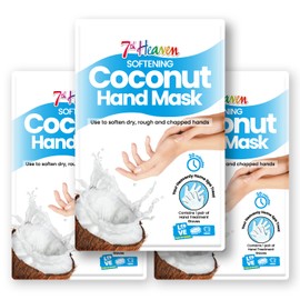 7th Heaven Softening Coconut Hand Mask Multipack (Pack of 3) with Shea Butter to Soften Dry, Rough and Chapped Hands (3 Pairs of Hand Treatment Gloves)