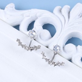 Cimenexe Vintage Crystal Ear Jacket Earrings Silver Crystal Star Stud Earrings Cz Arc Bar Earrings Rhinestone Dot Jacket Earrings Jewelry for Women and Girls