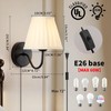 Plug in Wall Sconces with White Fabric Shades, Black Wall