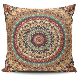 WEINIYA Home Decoration Throw Pillow Case Orange Mandala 24X24 Inch Square Pillowcase Cushion Cover Double Sided Printed (Set of 1)