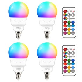 ILC E12 LED Light Bulbs (40w Equivalent) 5W, Color Changing RGB, A15 Small Base Candelabra Round Light Bulb, Candle Base, 2700K Warm White 12 Colors 2 Modes Timing with Remote Control (4 Pack)