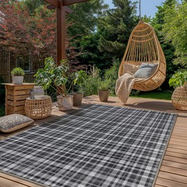 GENIMO Indoor Outdoor Area Rug 5'x7', Waterproof Geometric Outside Carpet, Non Shedding, Easy Cleaning, Camping Mat for Living Room, Patio, Balcony, Bedroom, Deck, Dining Room, RV, Black