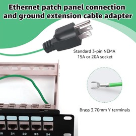 KarlKers Shielded Ethernet Patch Panel Bond Ground Plug Adapter, Grounding Patches Earthing Wire Plug with Alligator Clip, 14 AWG Ground Extension Cord 3 Prong for NEMA 5-15P, 6FT