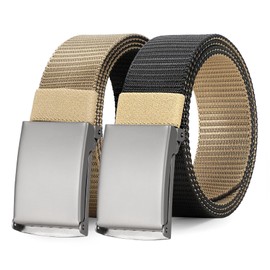 WERFORU Men Tactical Belt Nylon Belt for Men Golf Belt Reversible Belt with Flip-Top Metal Buckle Hiking Rigger Military Work-2-in-1 Belt (26"-32" Waist Adjustable,Black/khaki)