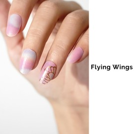 Semi Cured Gel Nail Strips - NAILOG 34 Pcs Rainbow Butterfly Gel Nail Stickers Pink Extra Long Nail Wraps with Glossy Gel Finishing for Spring Summer, Flying Wings
