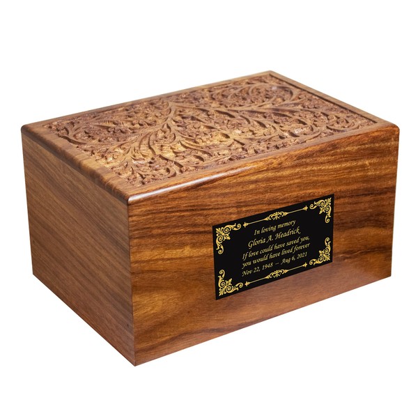 NWA Urns for Human Ashes, Large Adult Size Personalized Wooden Engraved Cremation Urn, Wood Funeral Urn