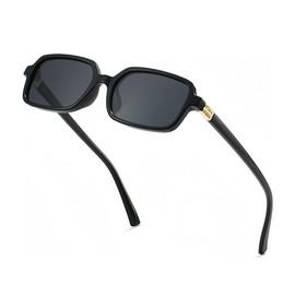 EASYHAUTE Rectangle Sunglasses For Women, Small Retro Rectangular Sun Glasses With UV 400 Protection, Vintage Miu-Inspired 90s Tortoise Shell Frame, Y2K Shades Outdoor (Black-grey)