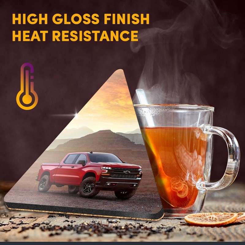 1 x Triangle Coaster - Red Pick Up Truck Sunset