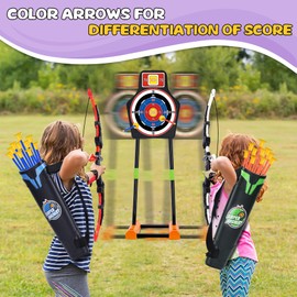 2 Pack Bow and Arrow Set with 2 Colors 20 Suction Cup Arrows & Moving Standing Target, Light Up Archery Toys for Kids Age 4-12 Years Old Boys Girls Indoor and Outdoor, Birthday Gifts Christmas Ideas