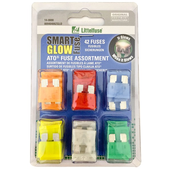 Littelfuse 00940400ZGLO Smart Glow Blade Style Assorted Multi-Pack Fuse - 42 Piece