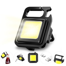 MEIEGOU COB Keyring Torch，Portable Magnetic Waterproof COB Keychain Work Light，4 Light Modes Mini Torch with Folding Bracket Bottle Opener for Work Light for Workshop, Auto, Repairing, Emergency