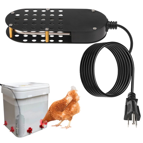Submergible Chicken Waterer Heater, 250 W Thermostatic Control Chicken Waterer Deicer, Aluminum Poultry Water Heater for Duck Goose Bird Cow to Drink Warm Water