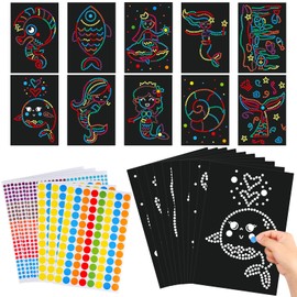 10 Pieces Dotty Sticker Art Kits, Mermaid Dotty Picture Art, 20x30cm Ocean Theme Dot Stickers Sheet for Kids, Personalise Dotty Art Supplies, Dotty Picture Kids Stickers for Girls