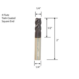 Set of 3 Rohit 4 Flute C-122 Solid Carbide Square End Mills 1/4" Cutting Diameter x 1/2" Cut Length, 1/4" Shank Dia x 2" OA (1/4")