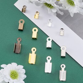 PH PandaHall 1760 Pcs 4 Colors Iron Fold Over Cord Ends Terminators Crimp End Tips for Leather 3mm 3.5mm 4mm for Bracelet Necklace Jewelry DIY Craft Making