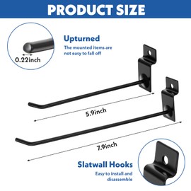 100 Pack Slatwall Hooks, Panel Display Hooks, Black Slatwall Accessories, Heavy Duty Hanging Shelf Brackets, Metal Hangers for Garage Shop Retail Display (6 and 8 Inch)