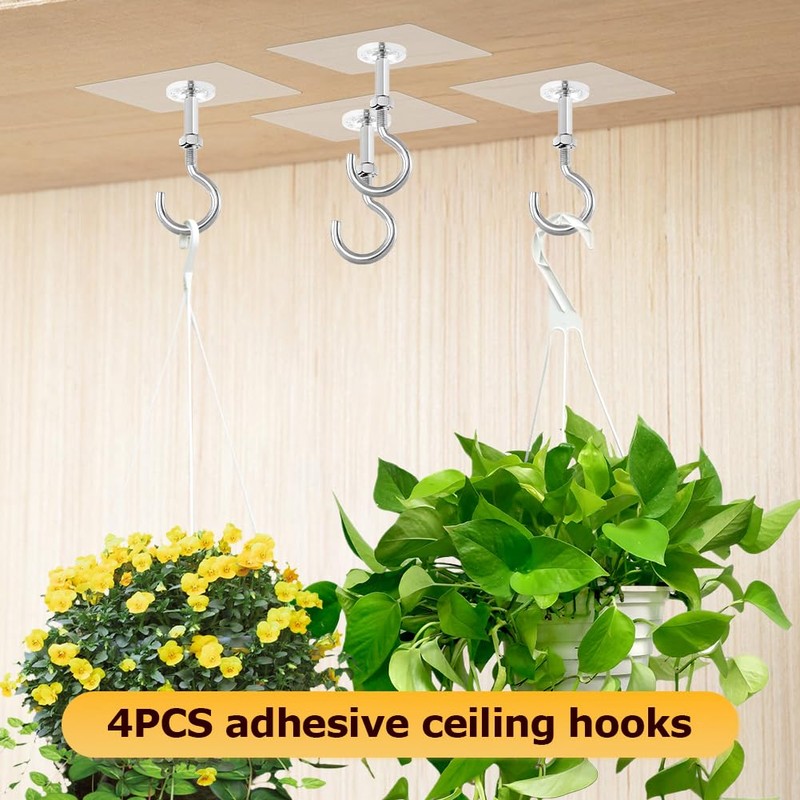 NINEFOX 4 Pack Adhesive Ceiling Hooks, Ceiling Hooks Heavy Duty