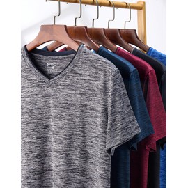 5 Pack Mens V-Neck Dry Fit T-Shirts, Active Athletic Short Sleeve Workout Tops, Performance Gym Tees (Set 6, Medium)