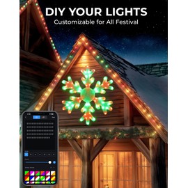 32" Smart Snowflake Christmas Lights Outdoor, DIY Color Changing Big Folding Plug in Window Hanging Lights Music Sync Chasing Effect App Control, Prelit Snowflake Decorations for Outdoor Wall Xmas