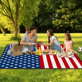 Poedist Extra Large Picnic Blanket Waterproof,60"x 80"Foldable Machine Washable Beach Blanket,Outdoor Blanket for 6-8 Adults,Suitable for Indoor Crawling,Park Beach,Camping,Hiking,Family Travel(Flag)