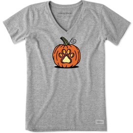 Life is Good Women's Standard Crusher Tee, Short Sleeve Cotton Graphic T-Shirts, Paw Pumpkin, Heather Gray