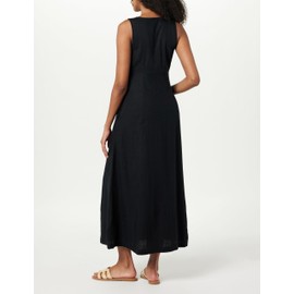 The Drop Women's Blanca Linen Button Front V-Neck Maxi Dress, Black, XS