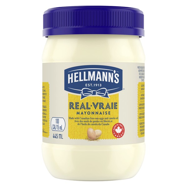 Hellmann's Mayonnaise Ideal with fries, burgers and salads Real Cage free eggs and sustainably sourced oils 445 ml