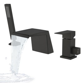 LIWEIKE Black Roman Tub Faucet, Roman Tub Faucet Set with Hand Shower 3 Hole Single Handle Deck Mount Waterfall Bathub Faucet with Sprayer Rough-in Valve,Matte Black