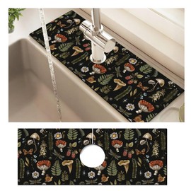 BSADKJFQO Absorbent Splash Guard Mat for Kitchen Sink, 15×5.5 Inch Cute Fast Drying Drip Catcher Behind Faucet Mat, Non-Slip, Washable Sink Mat Gadgets for Bathroom, Kitchen, Bar Vantage Mushrooms