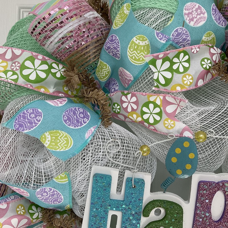 Happy Easter Glittering Pastel Wreath Handmade Deco Mesh
