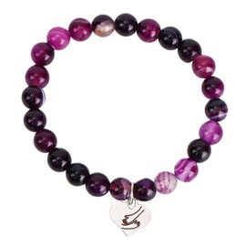 Mikovivi Natural Amethyst Bracelet, Purple Gemstone Crystal Stone Beads Bracelet with Heart Pendant & Encouragement Card Inspirational Jewelry for Women & Friends