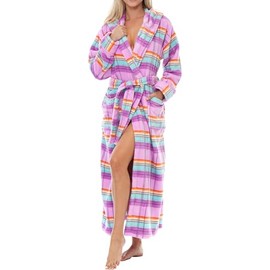 Alexander Del Rossa Women's Robes, Long Plush Bathrobe, Womens Robe with Hood, Hooded Robes for Women Plus Size Robe Pastel Plaid Medium (A0116ADUMD)