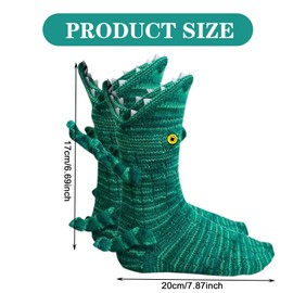 AWAVM 1 Pair Knit Crocodile Socks, Knitting Cuff Socks Unisex Hand Knitted Animal Shape Winter Home Warm Floor Socks for Christmas Girlfriend Gifts, Green