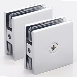 NovaNectar Brass Glass Clamp, Hole-in-Glass Fixed Panel U-Clamp,Square Screen Door Hardware for Bathroom,for 5/16" to 1/2" (8 to 12 mm) Tempered Glass (2 pcs- Chrome)