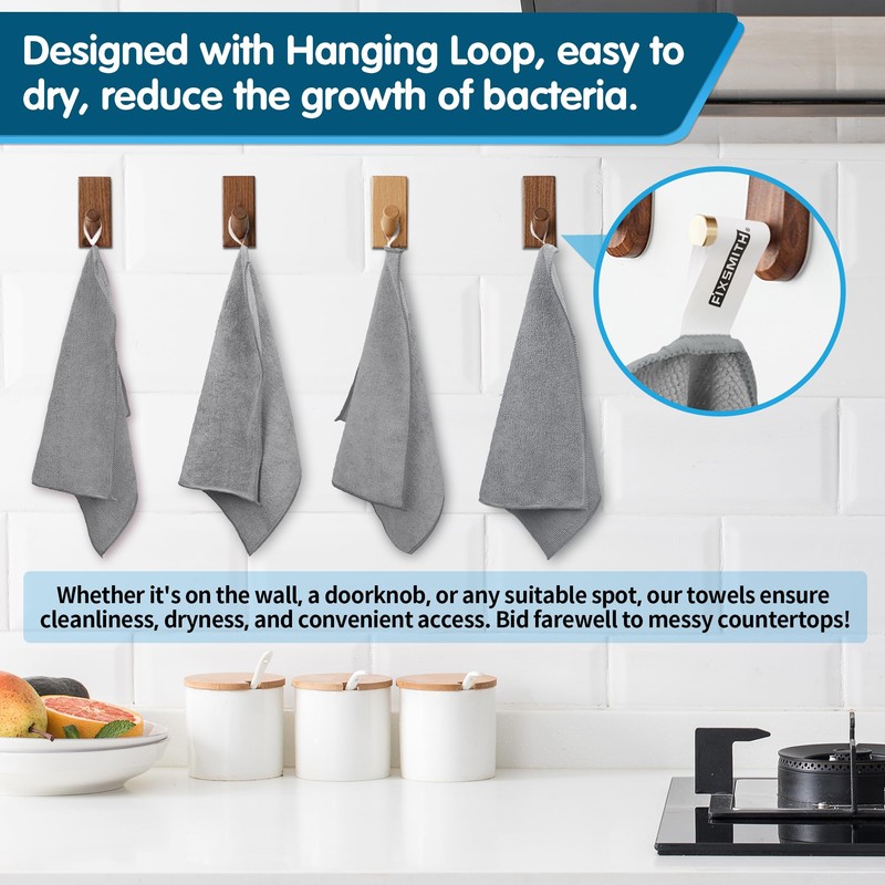 FIXSMITH Grey Microfiber Cleaning Cloth -Pack of 12, Highly Absorbent